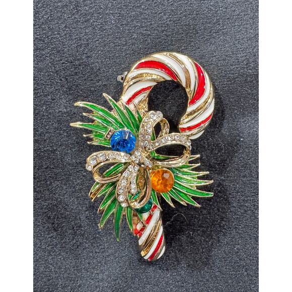 Vintage Mid-Century Napier Candy Cane Christmas Brooch ** Replaced Pin** CP31 - Picture 3 of 5